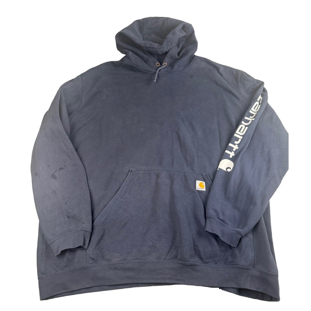 Carhartt 3XL Tall Loose Fit Navy Hoodie Sleeve Logo Heavyweight Pullover Men's